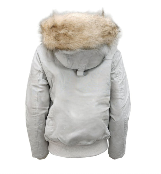 HoodLamb Women's Icy Grey Short Furry Hooded Hemp Vegan Jacket NWT