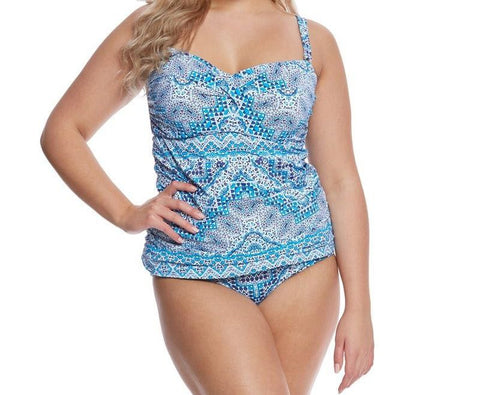 CURVE By SUNSETS Women's Blue Iconic Twist Tankini Tangier Swim Top #395E 20 NWT