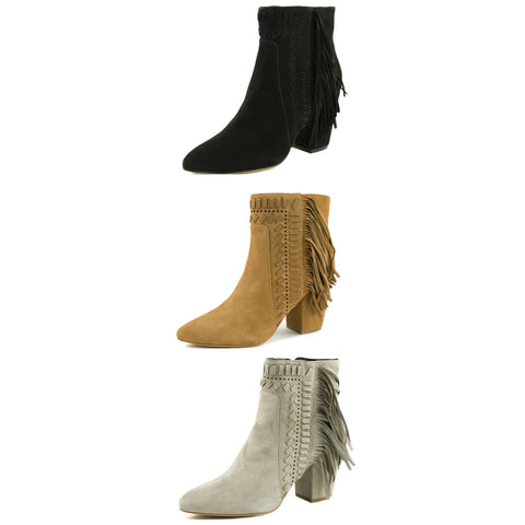 REBECCA MINKOFF Women's Illan Suede Fringed Ankle Boots $295 NIB