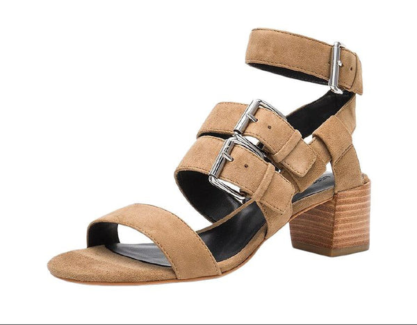 REBECCA MINKOFF Women's Taupe Kid Suede Ilana Heeled Sandals #M4131001 9.5 NWB