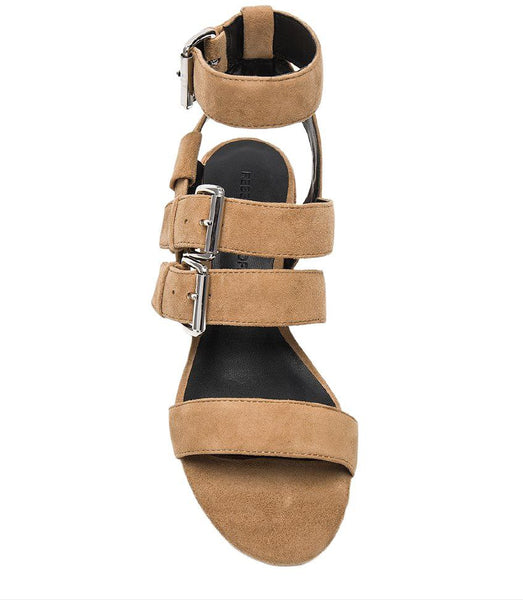 REBECCA MINKOFF Women's Taupe Kid Suede Ilana Heeled Sandals #M4131001 9.5 NWB