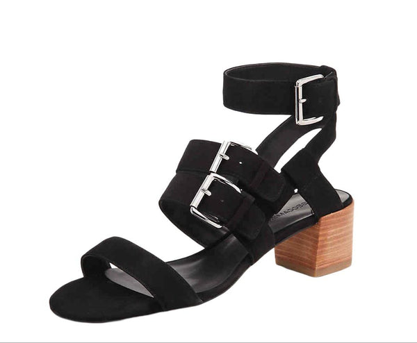 REBECCA MINKOFF Women's Black Kid Suede Ilana Heeled Sandals #M4131001 NWB