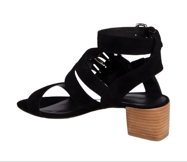 REBECCA MINKOFF Women's Black Kid Suede Ilana Heeled Sandals #M4131001 NWB