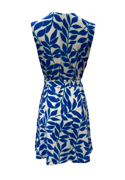 Leota Women's Blue Ivy Flower A-Line Stretchy Midi Dress #3009 NWT