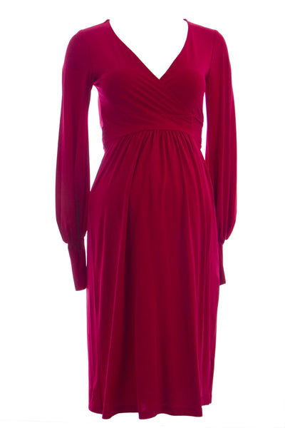 OLIAN Maternity Women's Long Blouson Sleeve True Wrap Dress $165 NEW