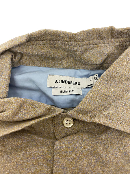 J. LINDEBERG Men's Daniele Slim Mouline Poplin Shirt, Beige, Small