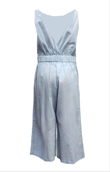 HoodLamb Women's Teal Sleeveless Deep V Back Hemp Jumpsuit NWT