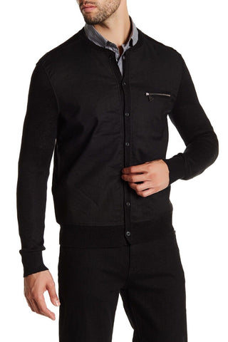 John Varvatos Black Linen Blend Cardigan with Zip Pocket Size L $498 NWT