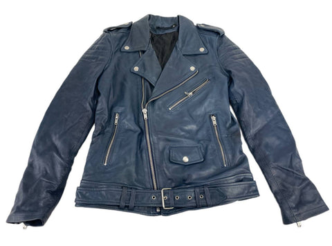BLK DNM Men's Blue Moto Leather Jacket 8 NWT