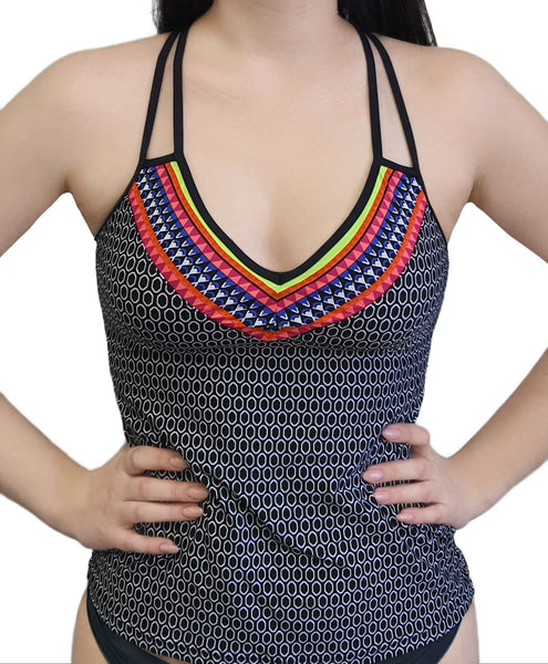JAG Women's Black Padded V-Neck Swim Tankini Top #7041 Medium NWT