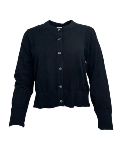KATE SPADE Women's Black Key Pieces Jewel Button Cropped Cardigan NWT