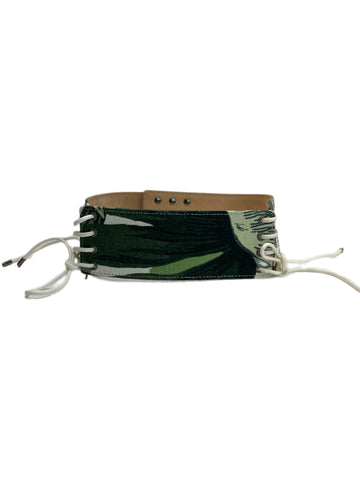 Max Mara Women's Green Marsala Jungle Print Lace Up Front Wide Belt Size S