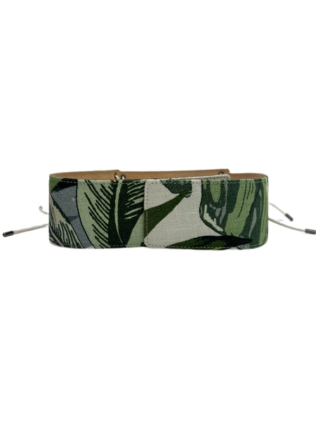 Max Mara Women's Green Marsala Jungle Print Lace Up Front Wide Belt Size S
