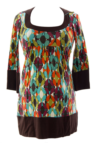 OLIAN Women's Earth Tones Oval Print Hooded Maternity Tunic Sz XS $115 NWT