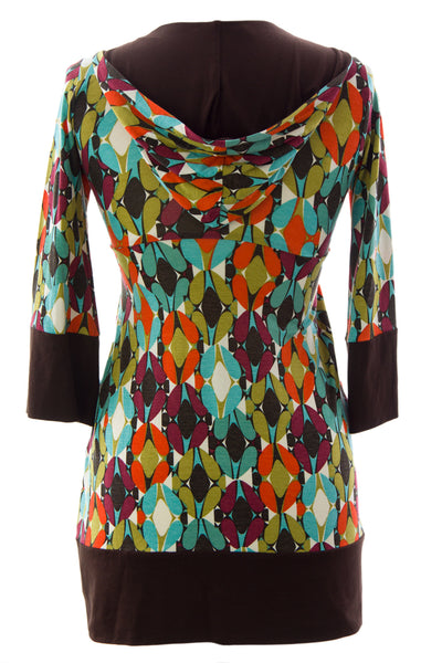 OLIAN Women's Earth Tones Oval Print Hooded Maternity Tunic Sz XS $115 NWT