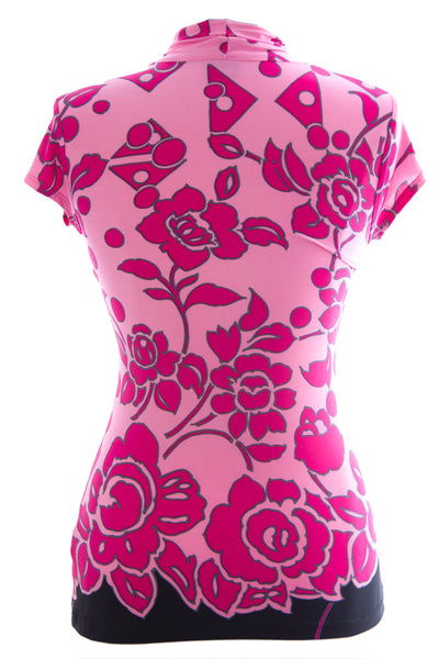 OLIAN Maternity Women's Pink Floral Print Short Sleeve V-Neck Blouse S $125 NWT