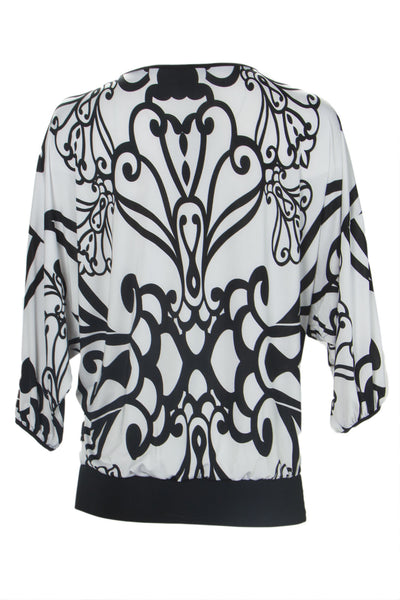 OLIAN Maternity Women's White Black Floral Print V-Neck Blouson Top $105 NWT