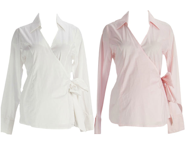 OLIAN Maternity Women's Long Sleeve True Wrap Collared Blouse $120 NWT