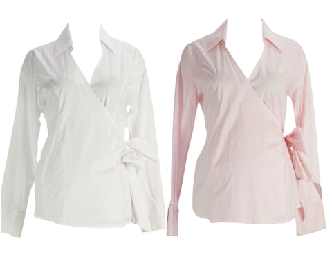 OLIAN Maternity Women's Long Sleeve True Wrap Collared Blouse $120 NWT