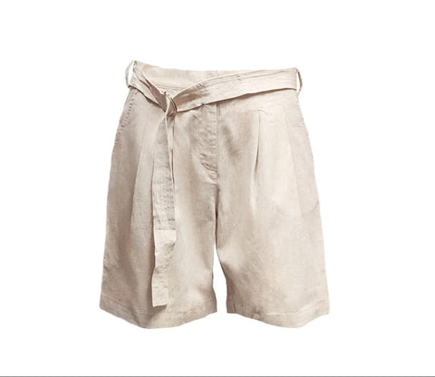 HoodLamb Women's Khaki Belted Wide Leg Hemp Shorts 420 NWT