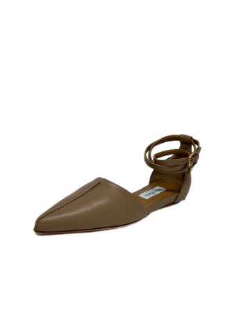 Max Mara Women's Tobacco Kayla Ankle Strap Leather Flats Size 6 NWT