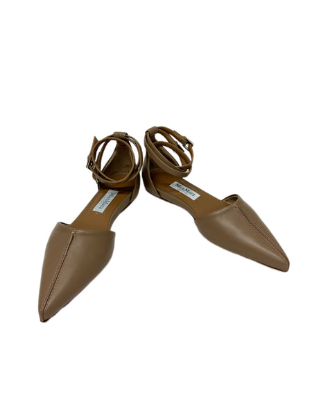 Max Mara Women's Tobacco Kayla Ankle Strap Leather Flats Size 6 NWT