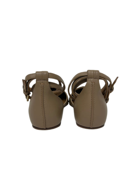 Max Mara Women's Tobacco Kayla Ankle Strap Leather Flats Size 6 NWT