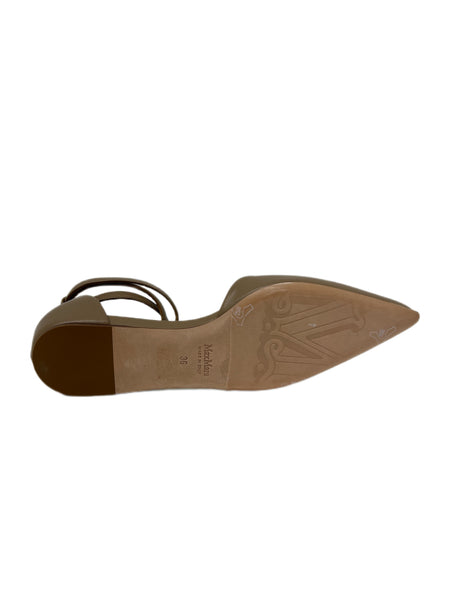 Max Mara Women's Tobacco Kayla Ankle Strap Leather Flats Size 6 NWT