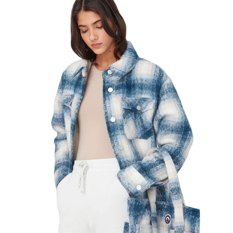KITH Women's Blue Flannel Kith Embroidered Coat NWOT
