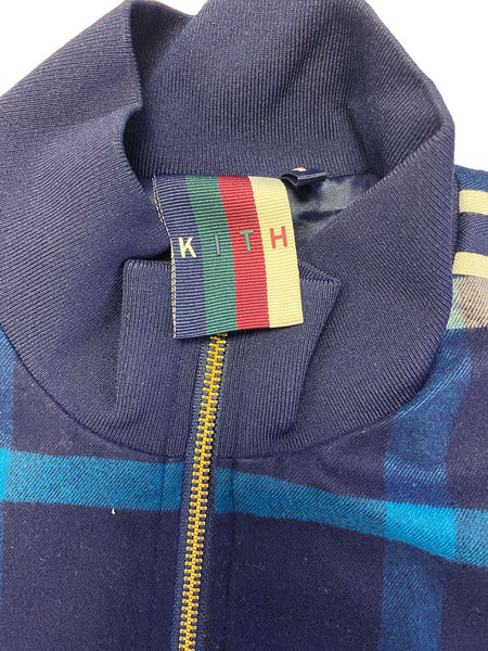 KITH Men's Navy/White Plaid Roger Track Zip Up Jacket NWOT