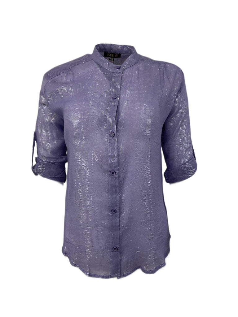 SUZIE KONDI Women's Lavender Koubi Metallic Blouse #1004 $195 NWT