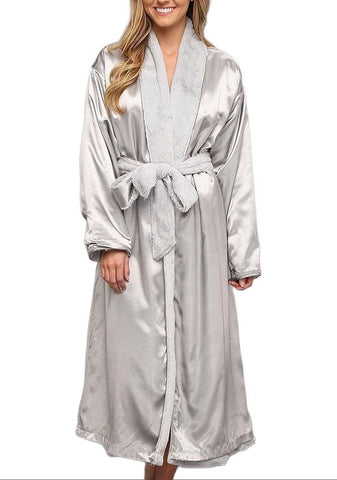 LITTLE GIRAFFE Women's Grey Super Soft Silver Luxe Satin Robe Size 0 NWT