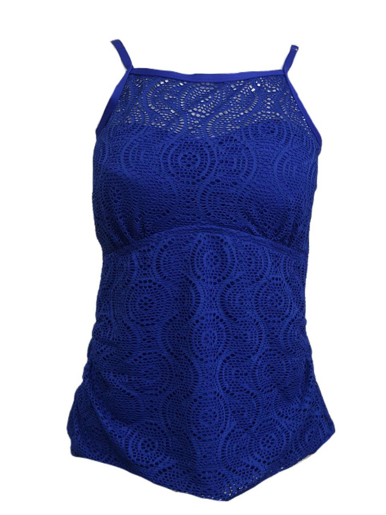 24 & OCEAN Women's Blue High Neck Lace Tankini Swim Top #386 Medium NWT