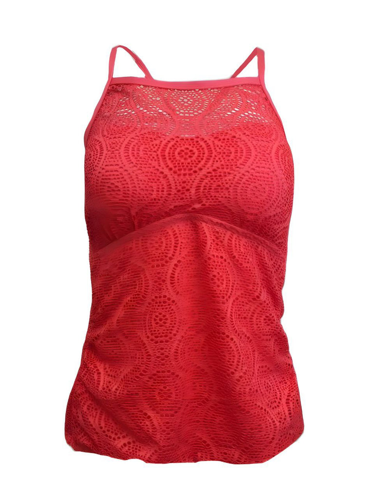 24 & OCEAN Women's Pink High Neck Lace Tankini Swim Top #386 Small NWT