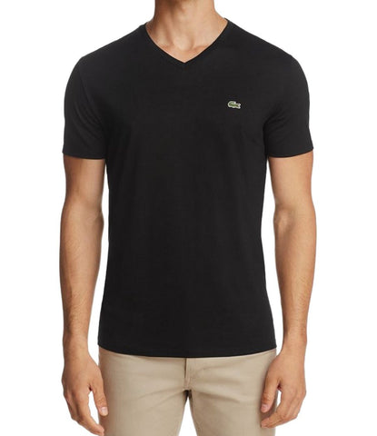 LACOSTE Men's Black V-Neck Cotton Short Sleeve Soft Stretchy Shirt #YZJ 34 NWT