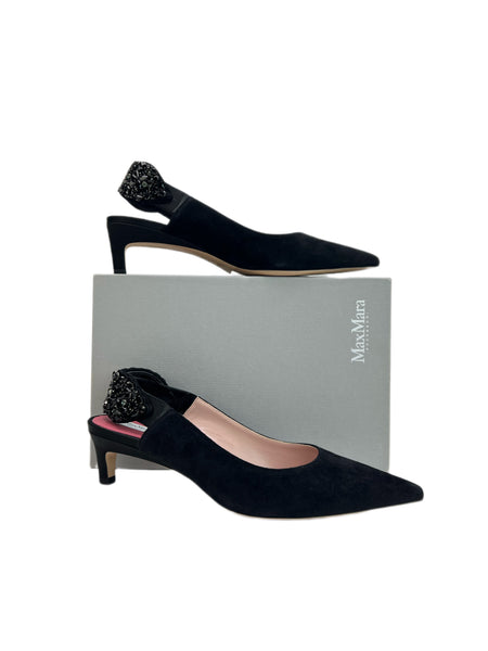 Max Mara Women's Nero Lalla Embellished Kitten Heel Slingback Pumps Size 5 NWB