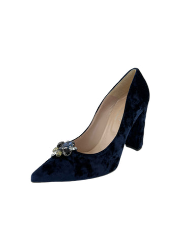 Marina Rinaldi Women's Navy Lavinia Removable Brooch Velour Pumps Size 10 NWB