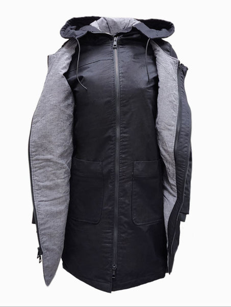 HoodLamb Women's Black Double Layer Hemp Organic Cotton Parka 420 X-Small NWT