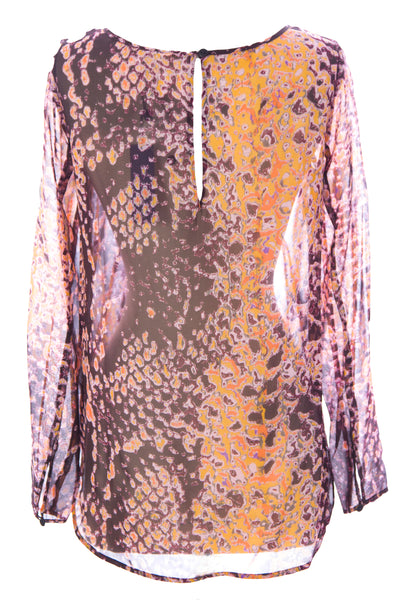 Rebecca Minkoff Women's Sheer Silk Leah Top Sz 0 Mustard Multi