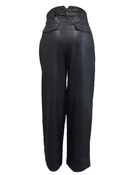 SIMON MILLER Women's Black Vegan Leather Wide Pants #W528 Large NWT