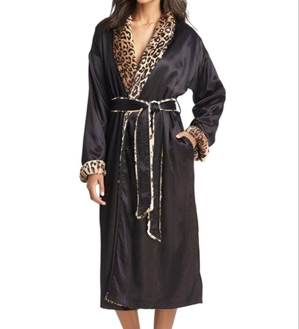 LITTLE GIRAFFE Women's Brown Leopard Faux Fur Luxe Satin Robe Size 0 NWT
