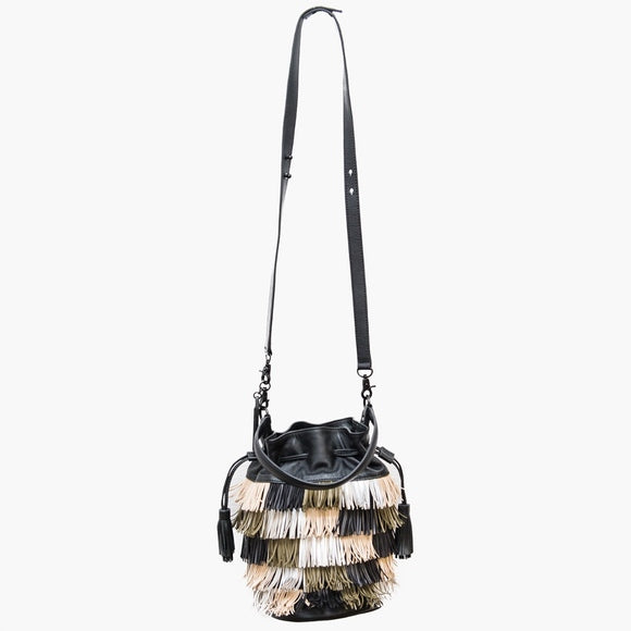 LOEFFLER RANDALL Multi Colored Industry Leather Fringe Bucket Bag $450 NWT