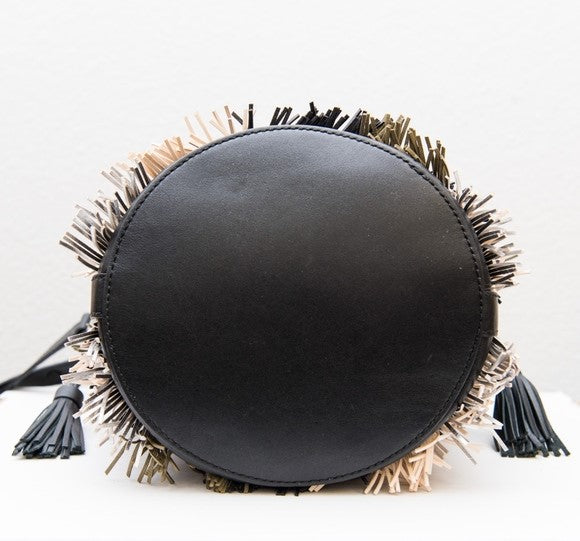 LOEFFLER RANDALL Multi Colored Industry Leather Fringe Bucket Bag $450 NWT