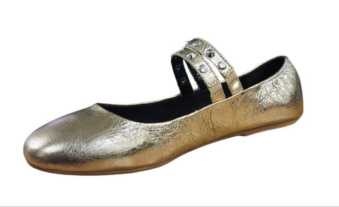REBECCA MINKOFF Women's Gold Distressed Leather Lori Flats #M1141007 NWB