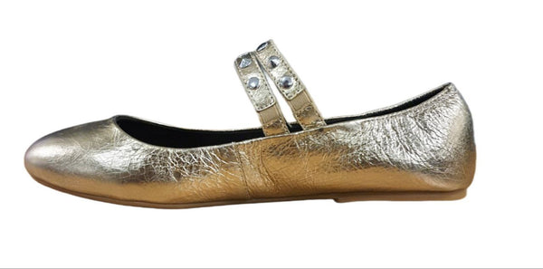 REBECCA MINKOFF Women's Gold Distressed Leather Lori Flats #M1141007 NWB