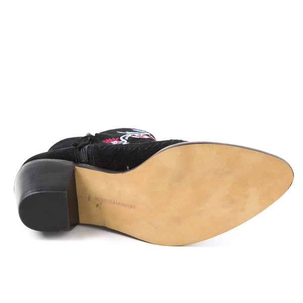 REBECCA MINKOFF Women's Black Suede Lulu Embroidery Booties #M7131013 NWB