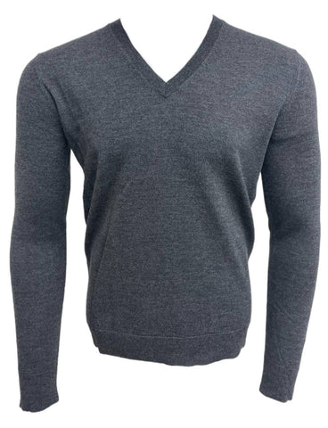 BLK DNM Men's Dark Grey Melange Wool V-Neck Sweater 15 Size L NWT