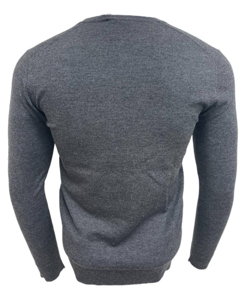 BLK DNM Men's Dark Grey Melange Wool V-Neck Sweater 15 Size L NWT
