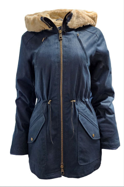 HoodLamb Women's Midnight Blue Natural Hemp Hooded Warm Parka 420 NWT
