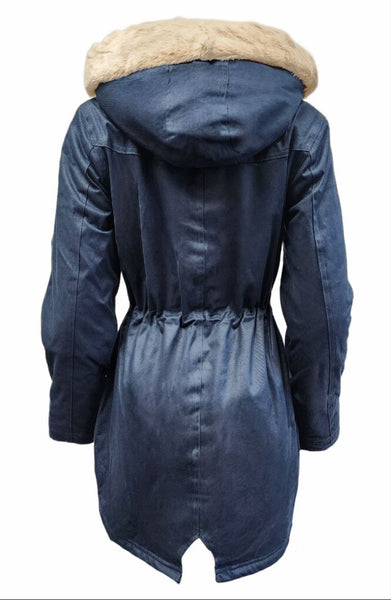 HoodLamb Women's Midnight Blue Natural Hemp Hooded Warm Parka 420 NWT